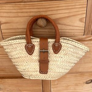 Leather French woven basket hand bag